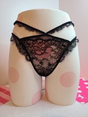 Y2K VS Designer Collection Strappy Lace Cut-out Open Back Cheekini Panty Size Lg